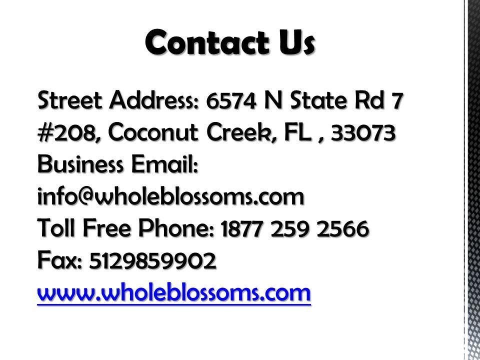 Contact Us Street Address: 6574 N State Rd 7 #208, Coconut Creek, FL, Business   Toll Free Phone: Fax: