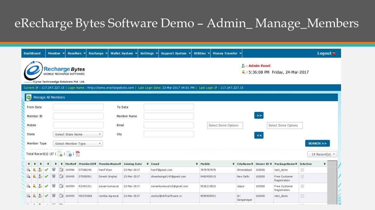 eRecharge Bytes Software Demo – Admin_ Manage_Members