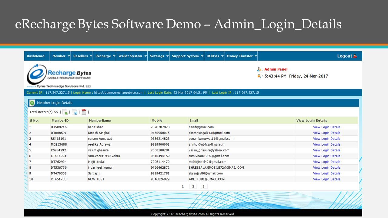 eRecharge Bytes Software Demo – Admin_Login_Details