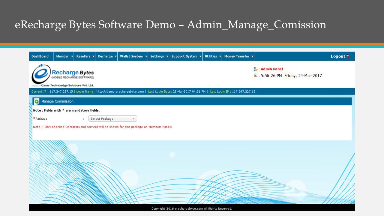eRecharge Bytes Software Demo – Admin_Manage_Comission