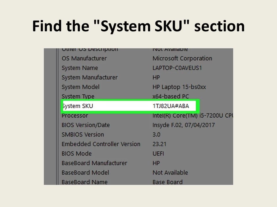 Find the System SKU section