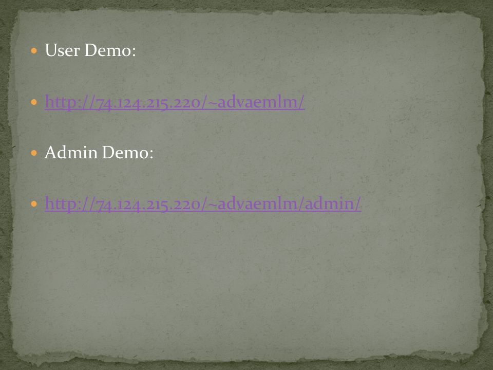User Demo:   Admin Demo: