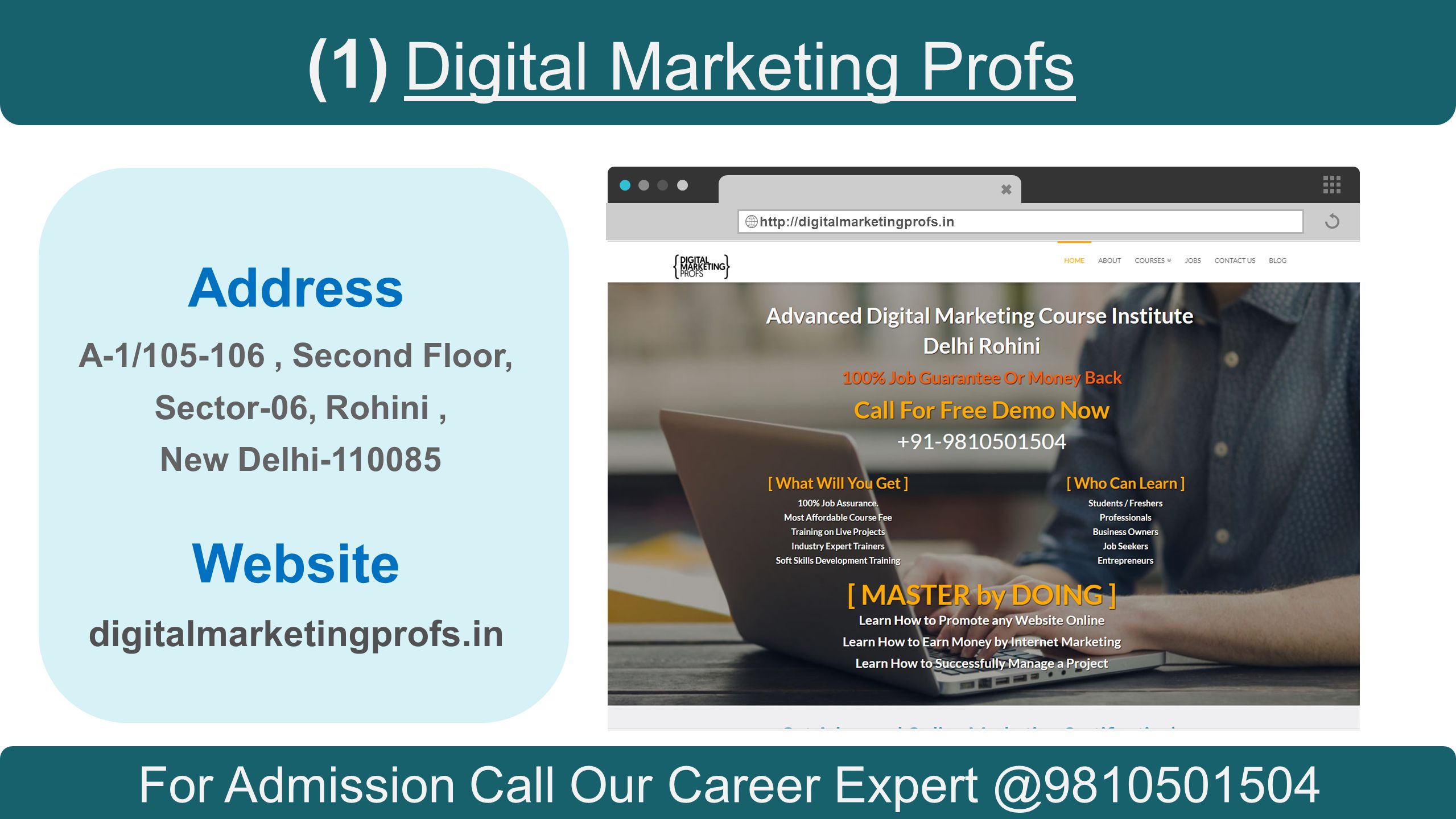 4   Address A-1/ , Second Floor, Sector-06, Rohini, New Delhi Website digitalmarketingprofs.in.