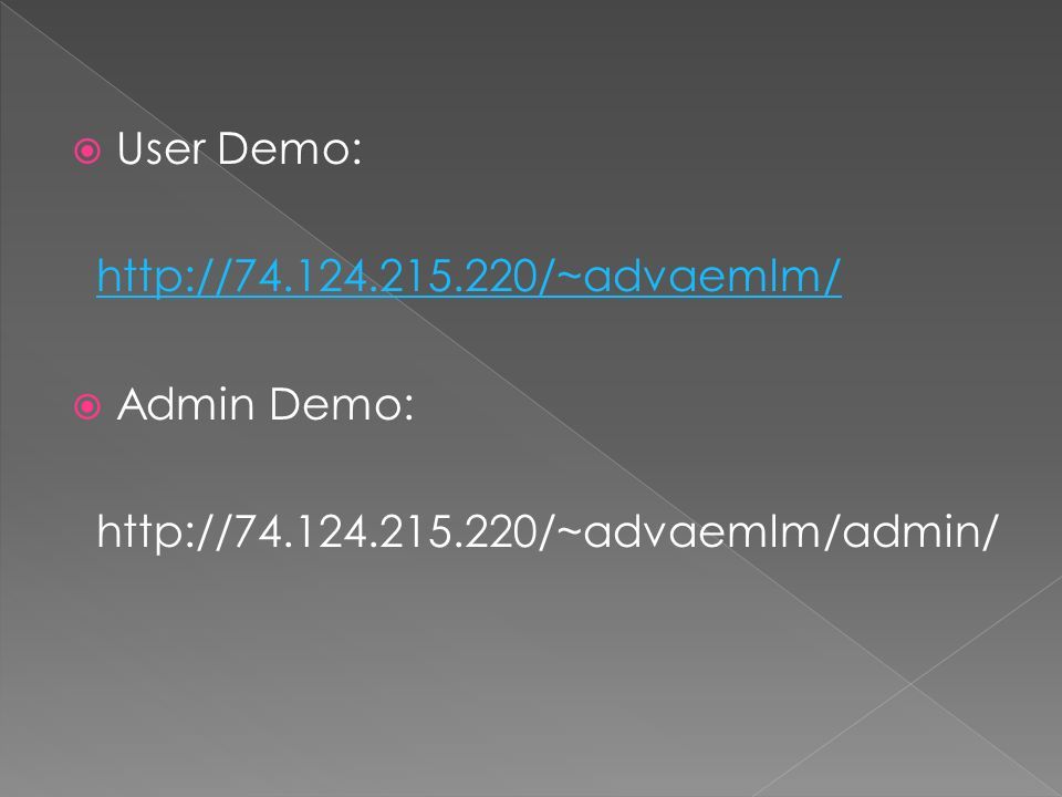  User Demo:    Admin Demo: