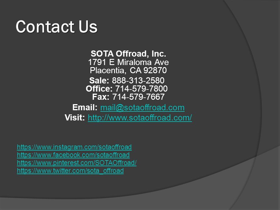 Contact Us SOTA Offroad, Inc.