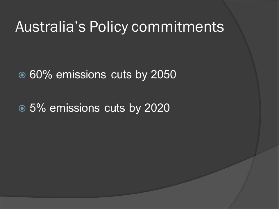 Australias Policy commitments 60% emissions cuts by % emissions cuts by 2020