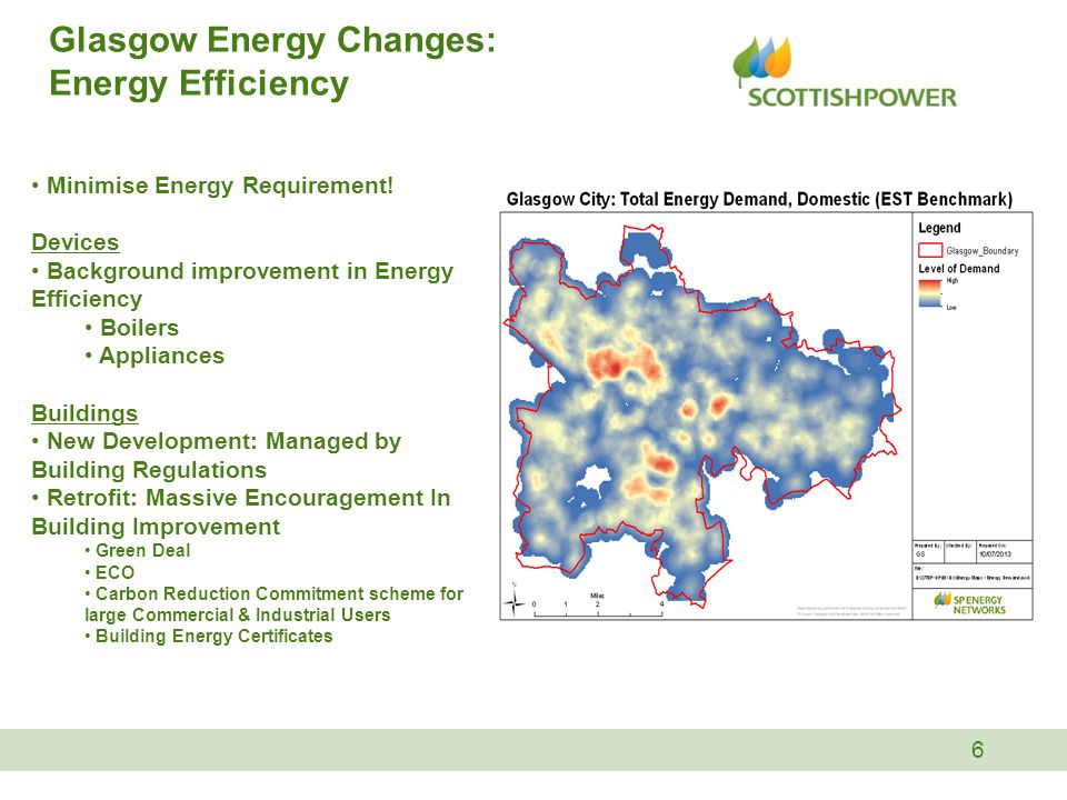 Glasgow Energy Changes: Energy Efficiency 6 Minimise Energy Requirement.