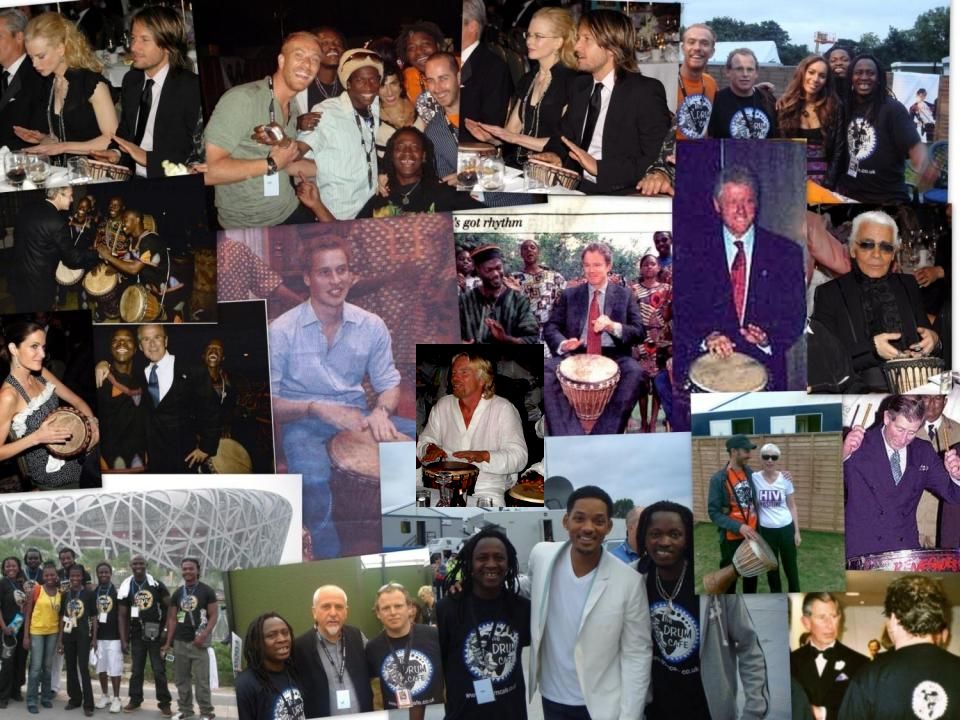Drum Cafe works with corporate and world leaders George Bush, Richard Branson, Bill Clinton