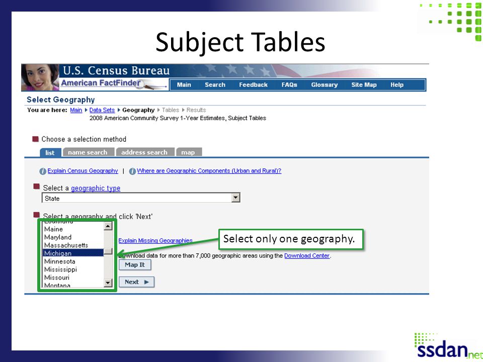 Subject Tables Select only one geography.