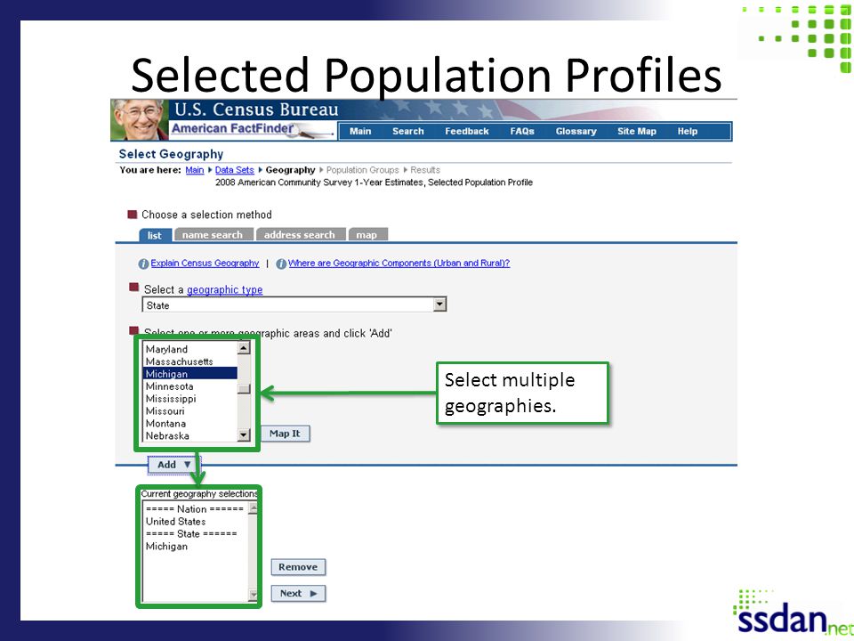 Selected Population Profiles Select multiple geographies.