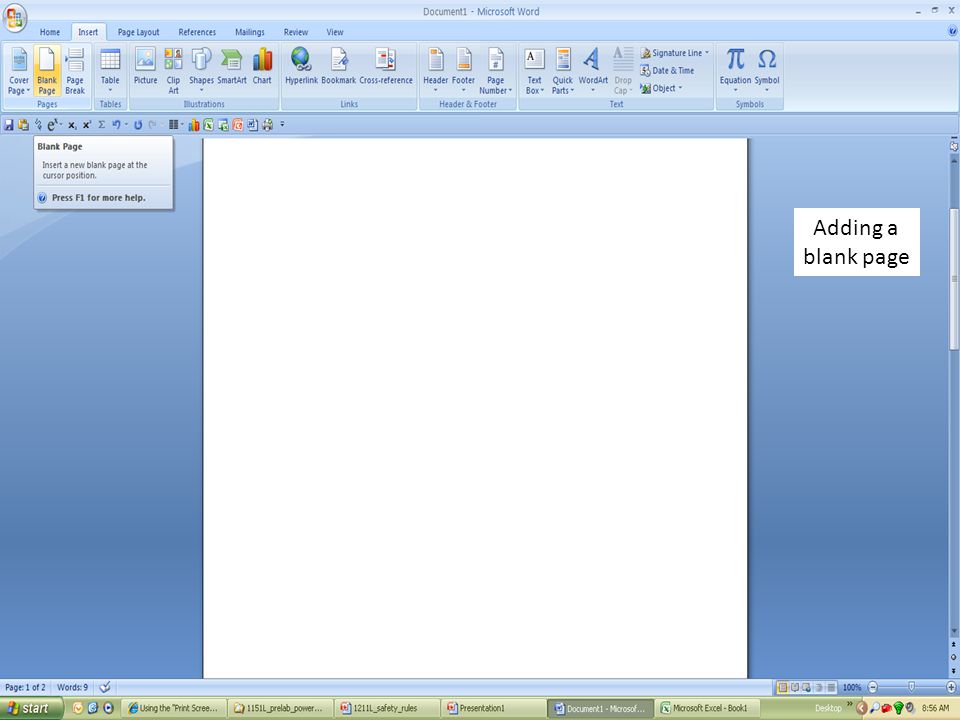 Adding a blank page