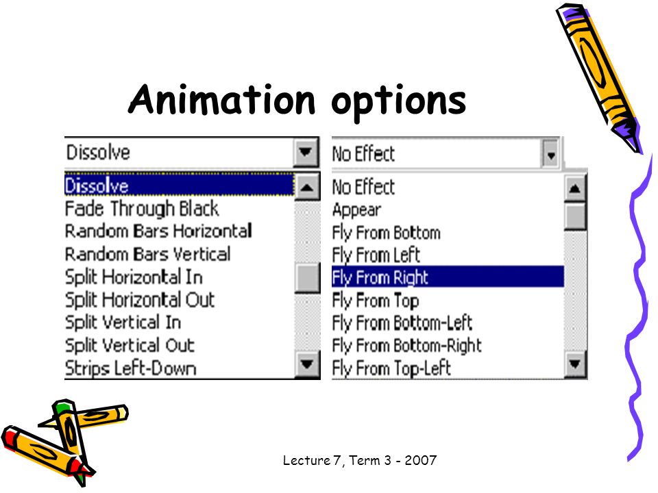 Lecture 7, Term Animation options