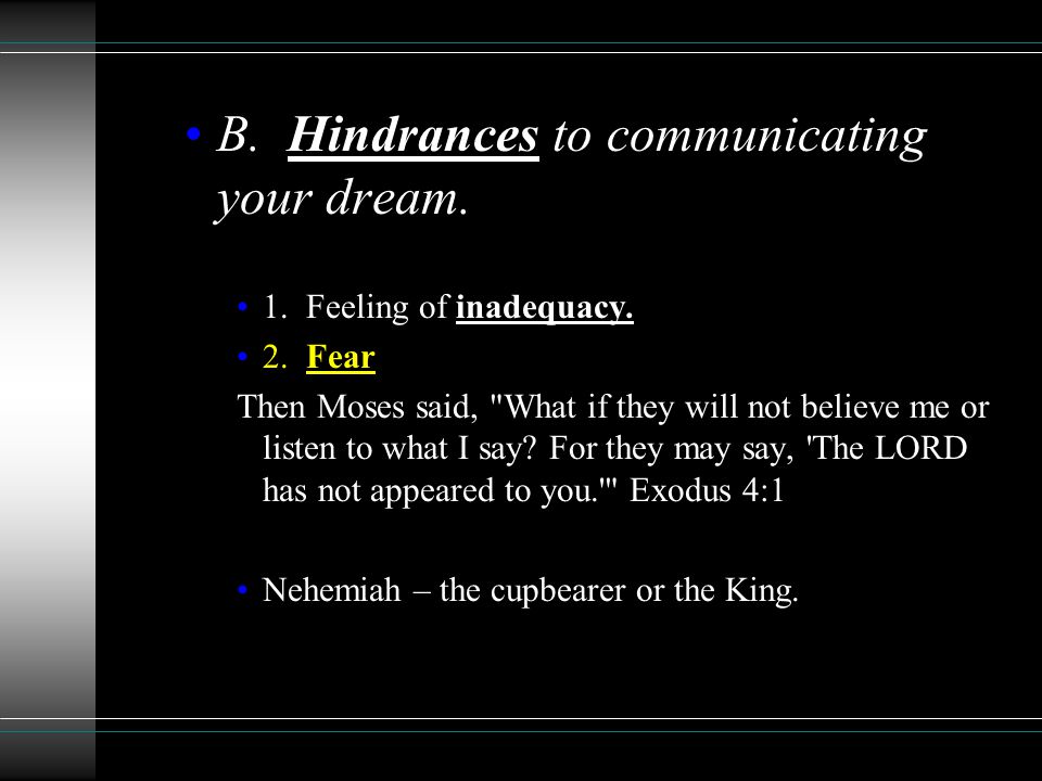 B. Hindrances to communicating your dream. 1. Feeling of inadequacy.