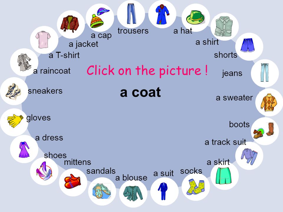 a raincoat a T-shirt gloves shorts Click on the picture .