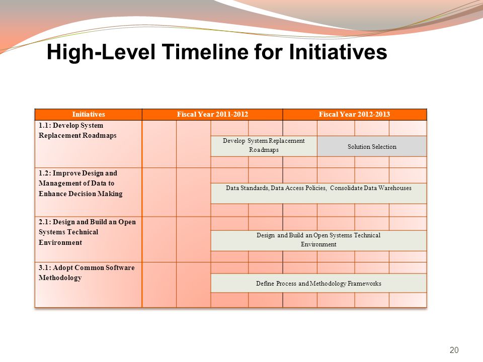 20 High-Level Timeline for Initiatives