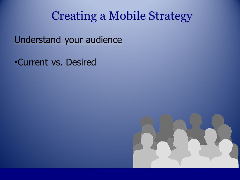 Understand your audience Current vs. Desired Creating a Mobile Strategy