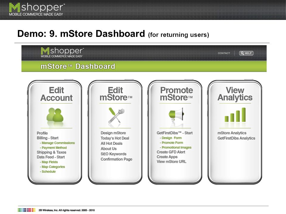 Demo: 9. mStore Dashboard (for returning users)