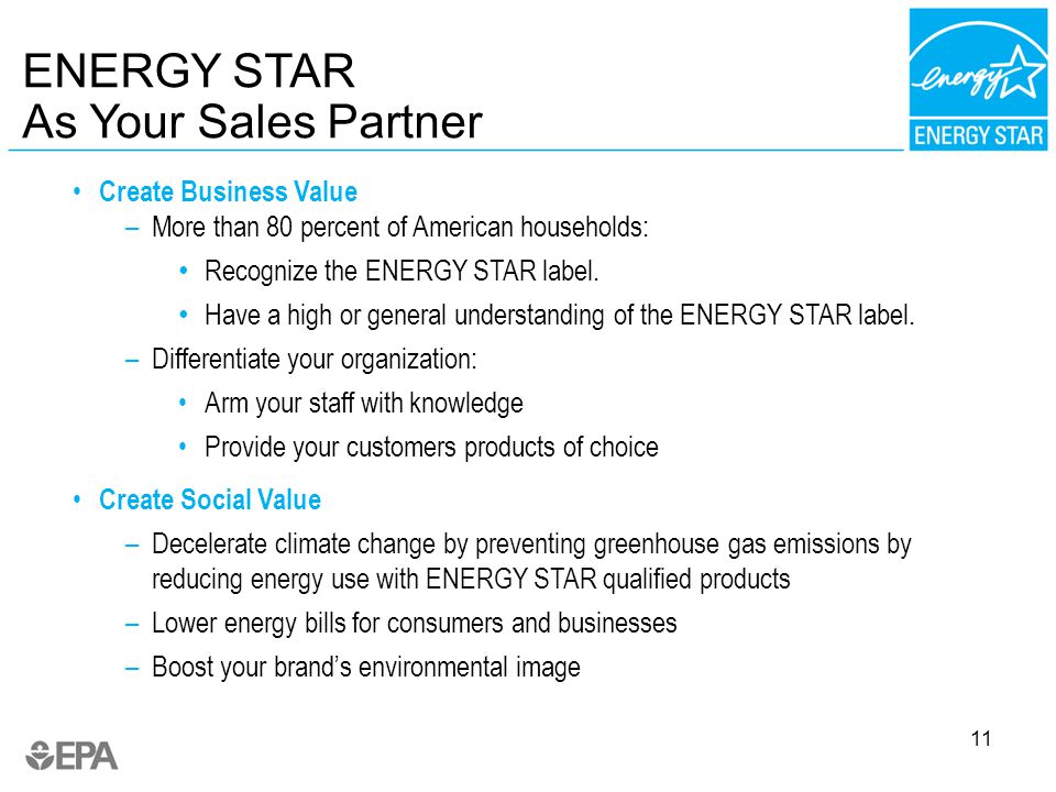 11 Create Business Value –More than 80 percent of American households: Recognize the ENERGY STAR label.
