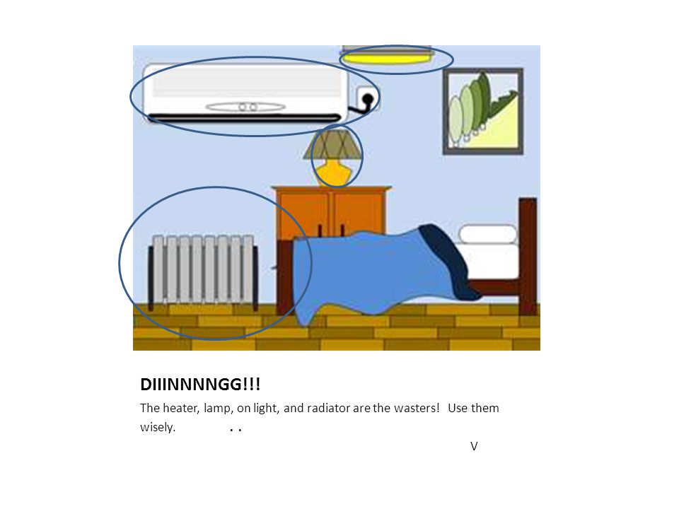 DIIINNNNGG!!! The heater, lamp, on light, and radiator are the wasters! Use them wisely... V