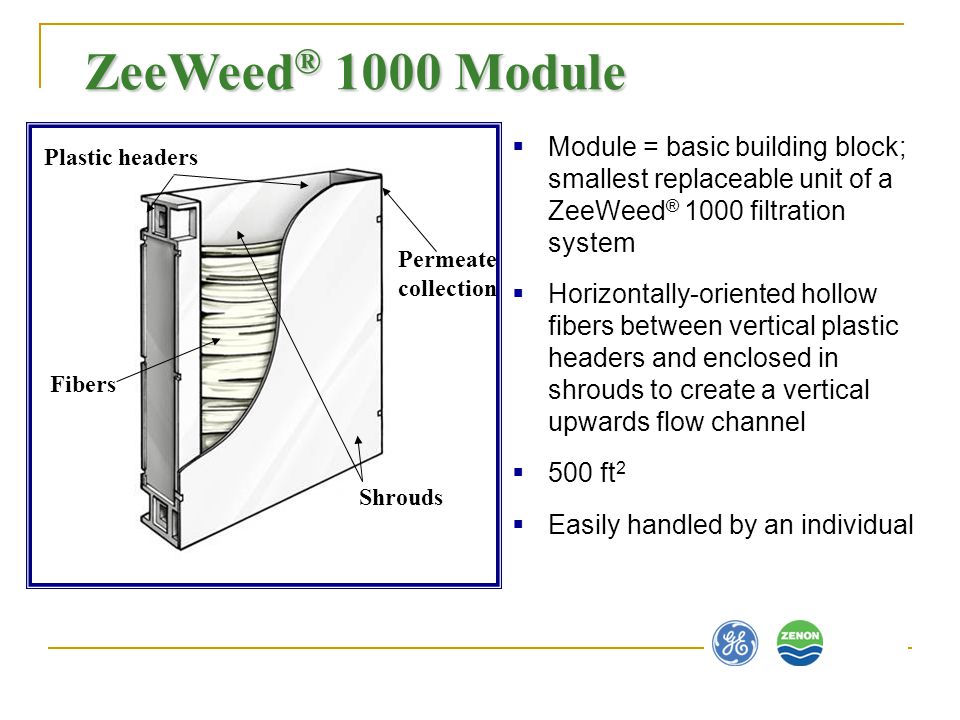 ZeeWeed+500 Module = basic building block; smallest replaceable unit of a ZeeWeed ...