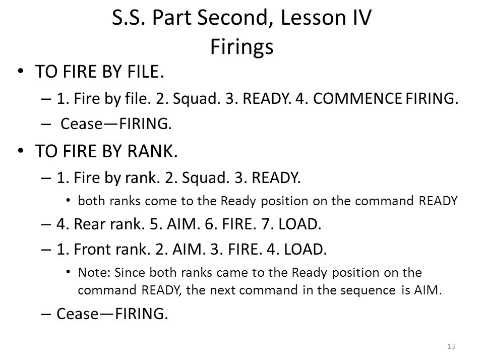 S.S. Part Second, Lesson IV Firings TO FIRE BY FILE.