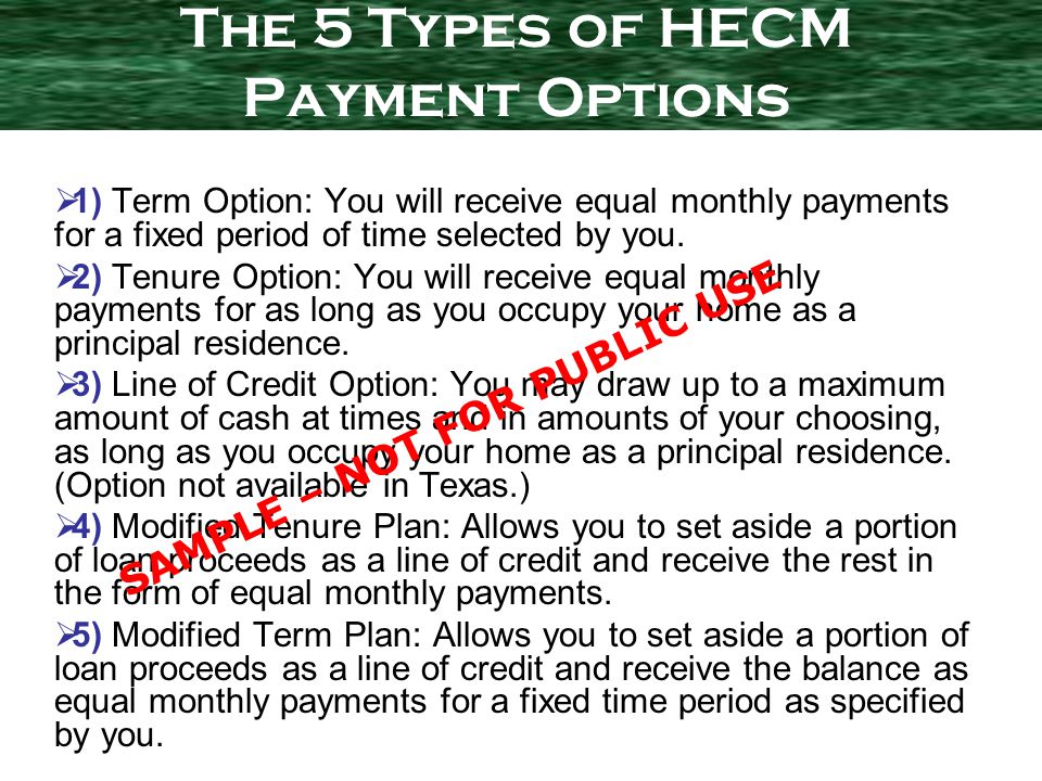1) Term Option: You will receive equal monthly payments for a fixed period of time selected by you.