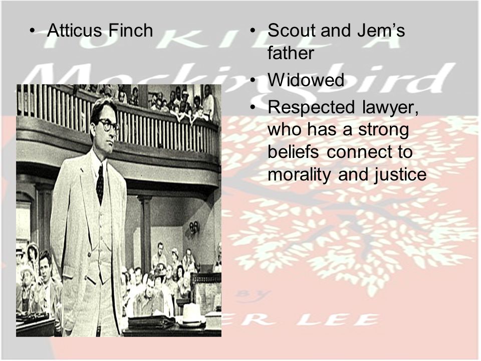 Atticus FinchScout and Jems father Widowed Respected lawyer, who has a strong beliefs connect to morality and justice