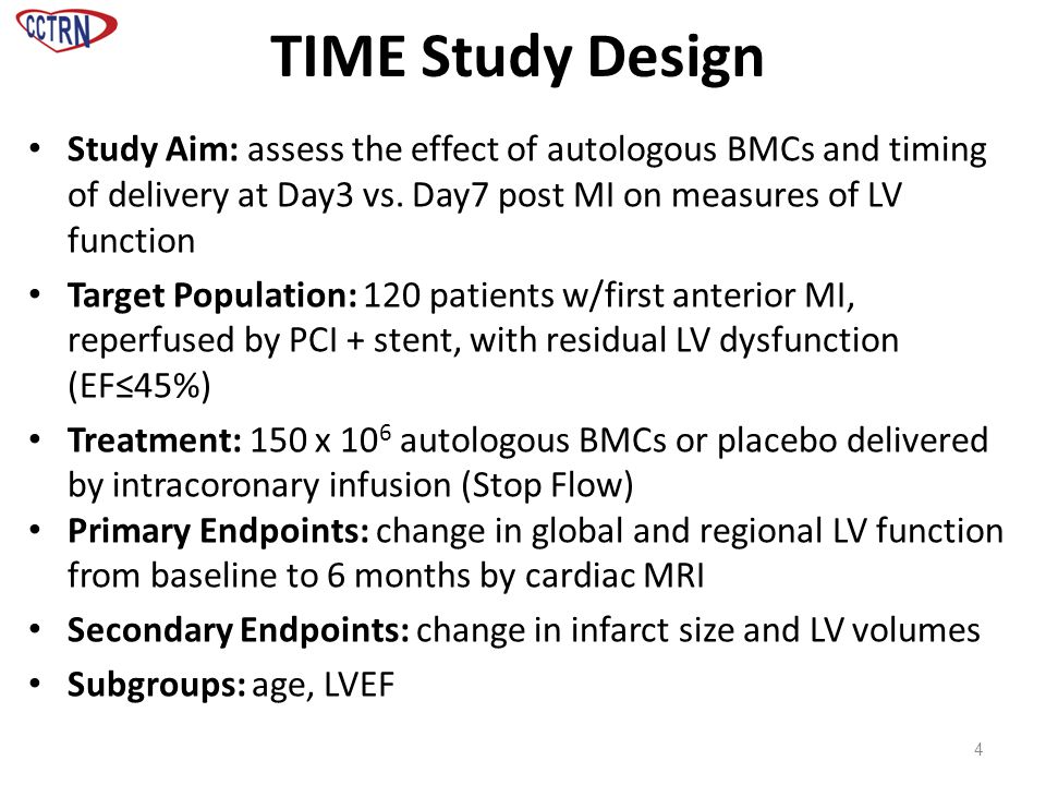 Study Aim: assess the effect of autologous BMCs and timing of delivery at Day3 vs.