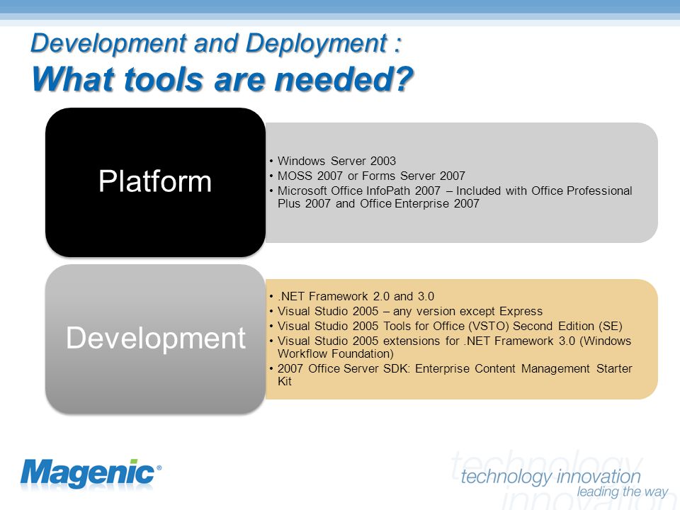 Development and Deployment : What tools are needed.