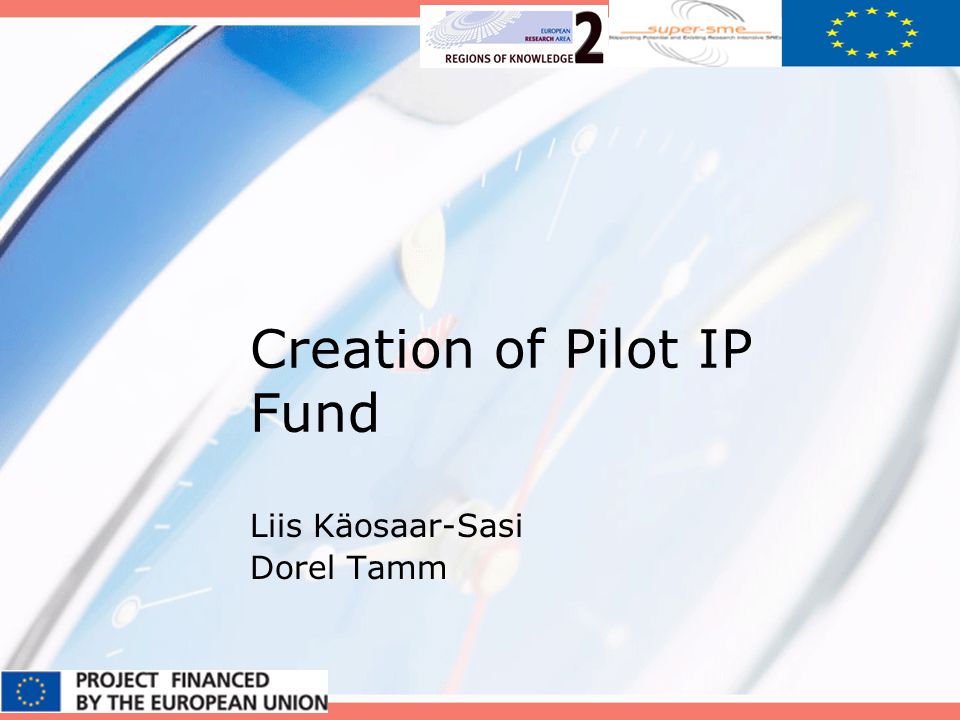 Creation of Pilot IP Fund Liis Käosaar-Sasi Dorel Tamm