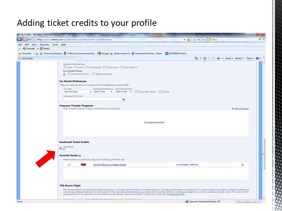 Adding ticket credits to your profile O