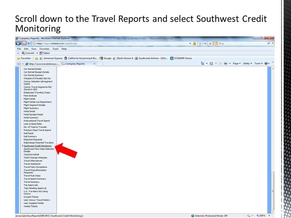 Scroll down to the Travel Reports and select Southwest Credit Monitoring O