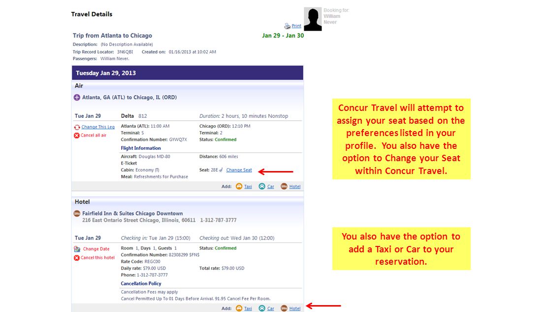 Concur Travel will attempt to assign your seat based on the preferences listed in your profile.
