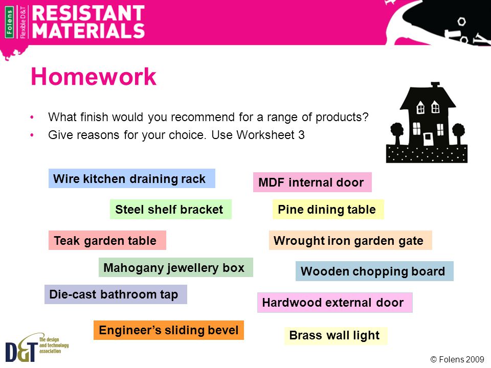 Homework What finish would you recommend for a range of products.