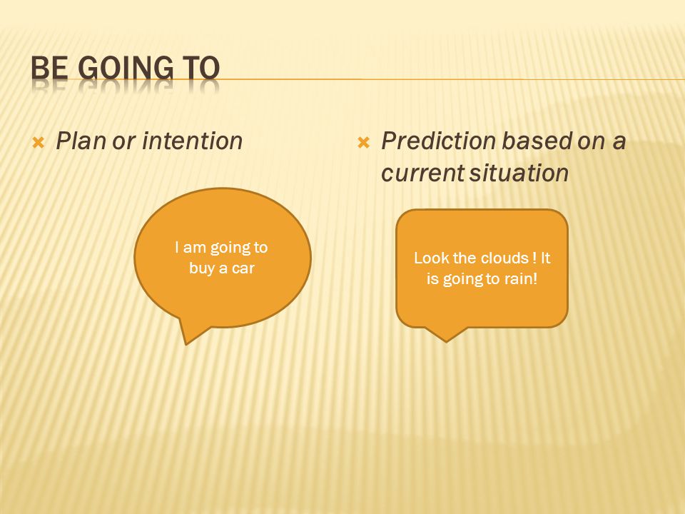 Plan or intention Prediction based on a current situation Look the clouds .
