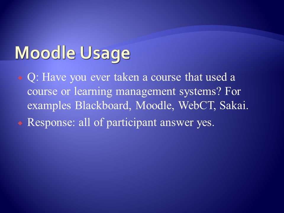 Q: Have you ever taken a course that used a course or learning management systems.