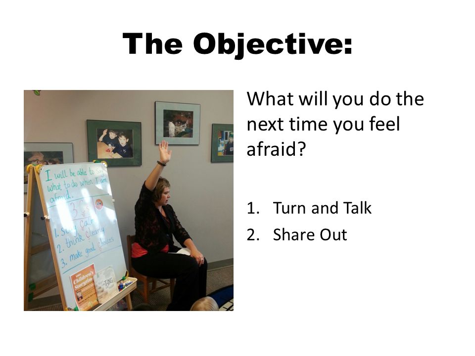 The Objective: What will you do the next time you feel afraid 1.Turn and Talk 2.Share Out