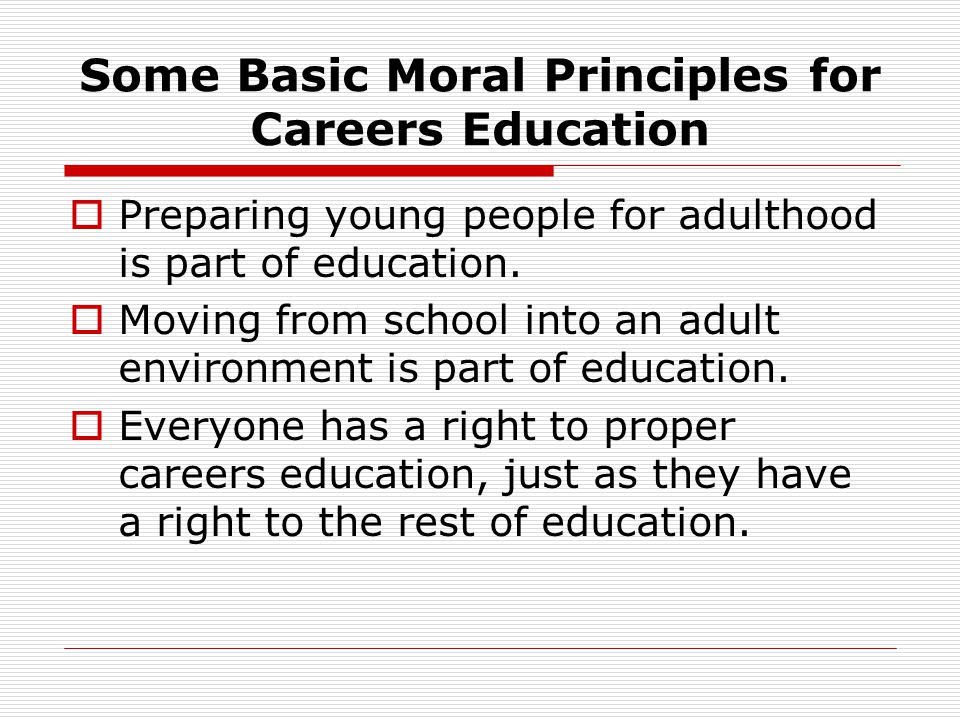 Some Basic Moral Principles for Careers Education Preparing young people for adulthood is part of education.