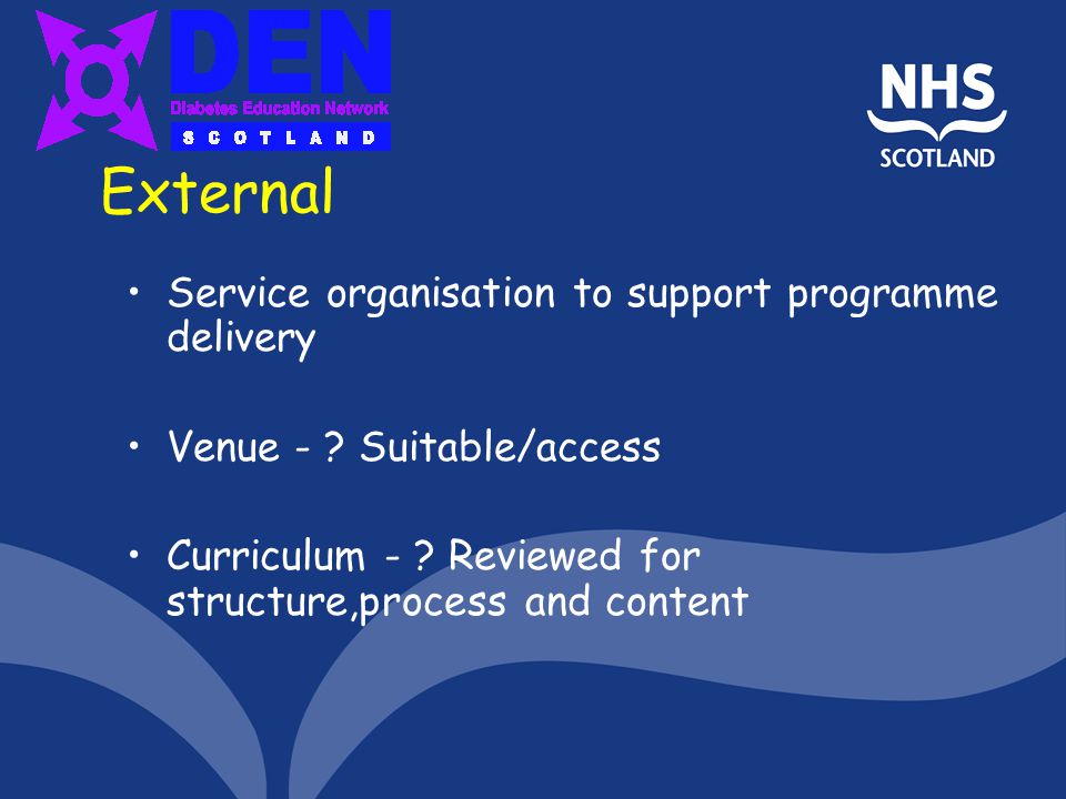 External Service organisation to support programme delivery Venue - .