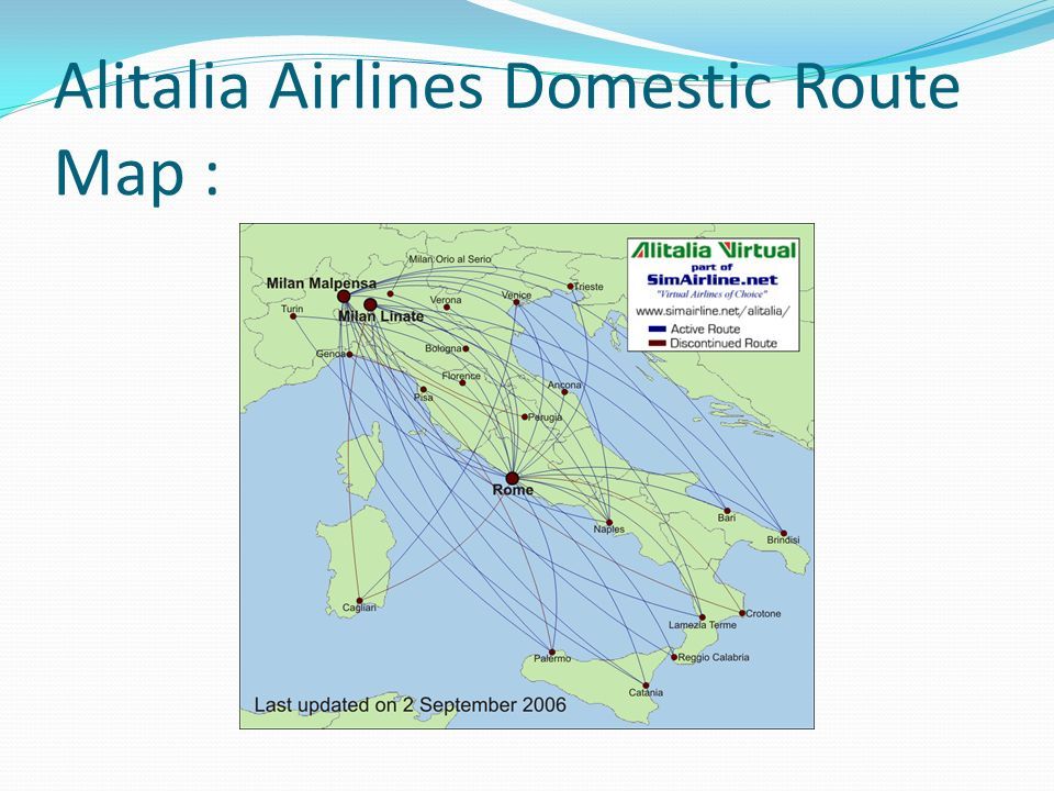 Alitalia Airlines Domestic Route Map :