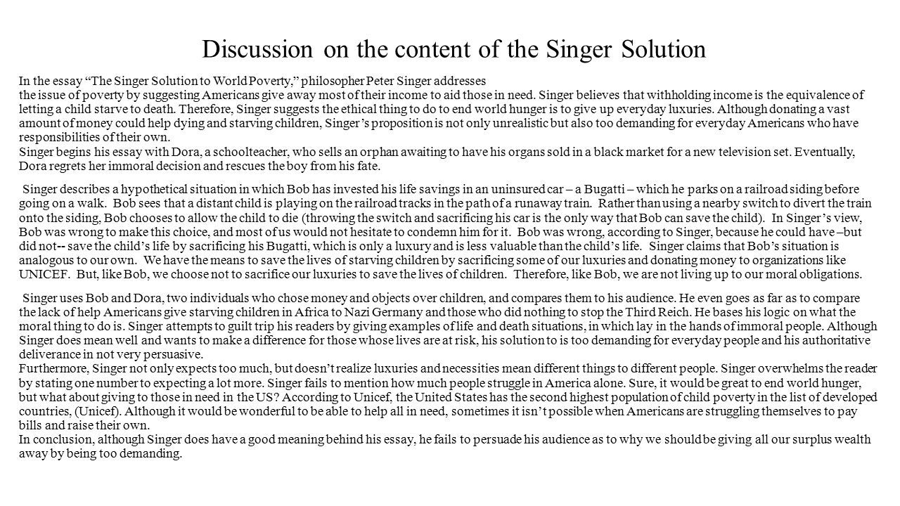 singer solution to world poverty essays singer solution to world poverty essays