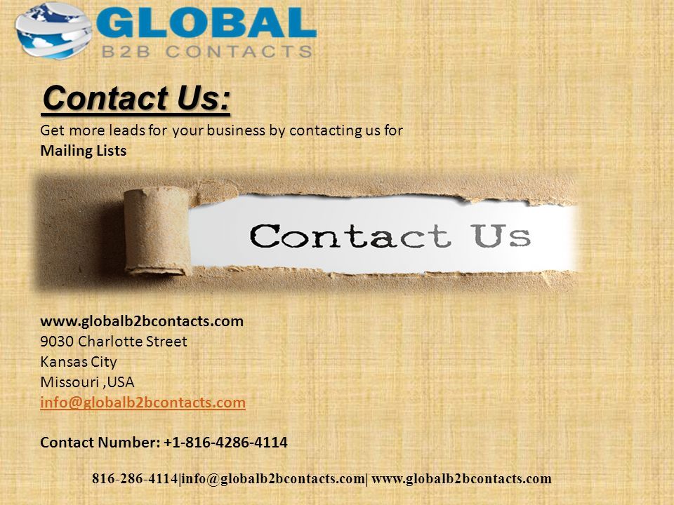 Contact Us: Get more leads for your business by contacting us for Mailing Lists Charlotte Street Kansas City Missouri,USA  Contact Number: