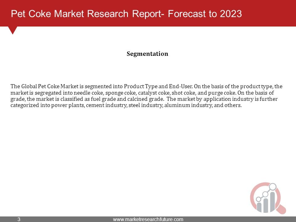 Pet Coke Market Research Report- Forecast to 2023 The Global Pet Coke Market is segmented into Product Type and End-User.