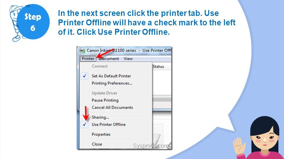 In the next screen click the printer tab.