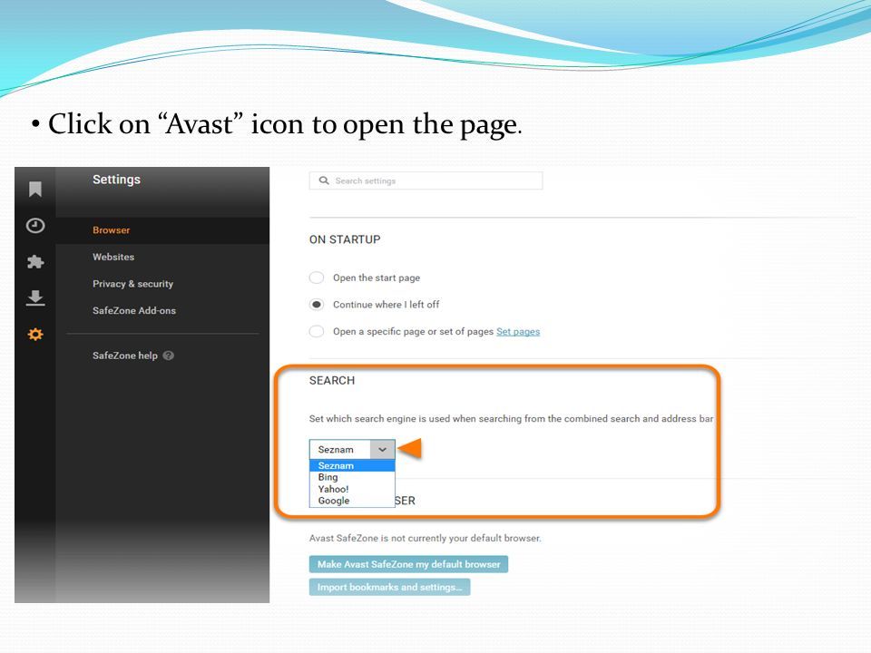 Click on Avast icon to open the page.