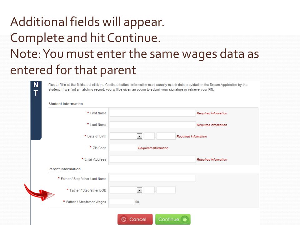 Additional fields will appear. Complete and hit Continue.