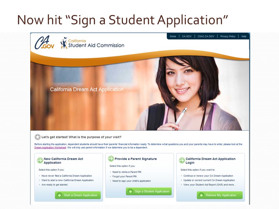 Now hit Sign a Student Application