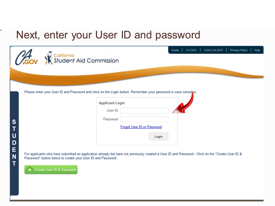 Next, enter your User ID and password