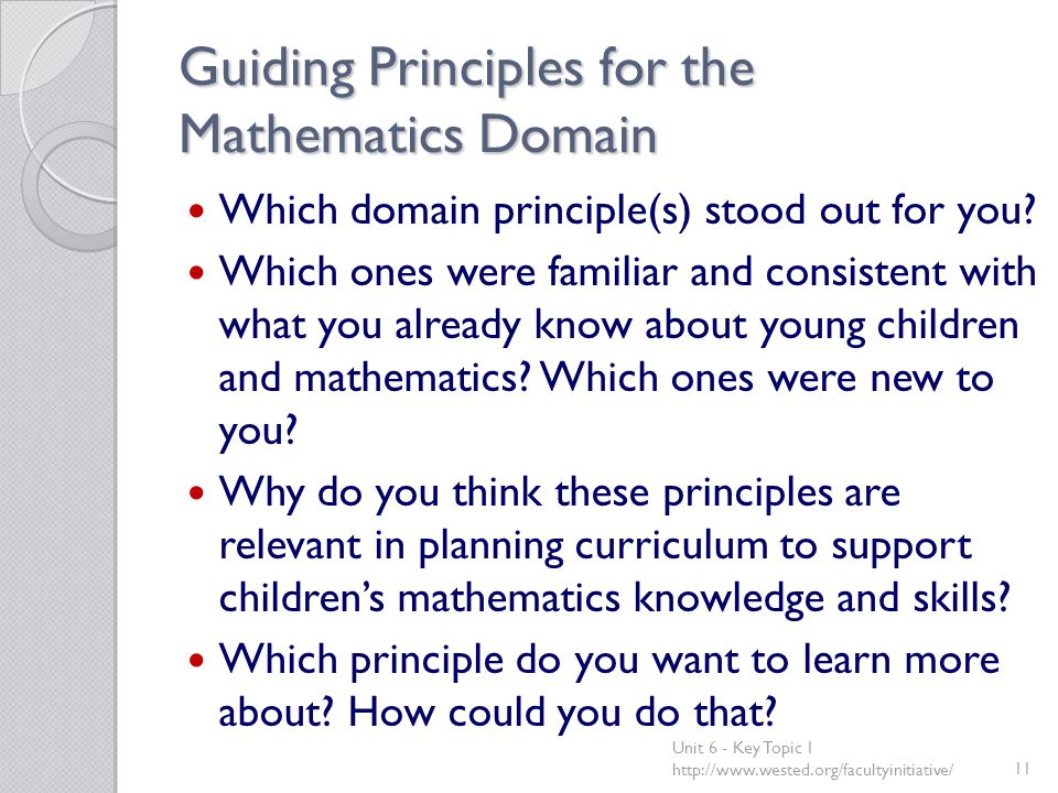 Guiding Principles for the Mathematics Domain Which domain principle(s) stood out for you.