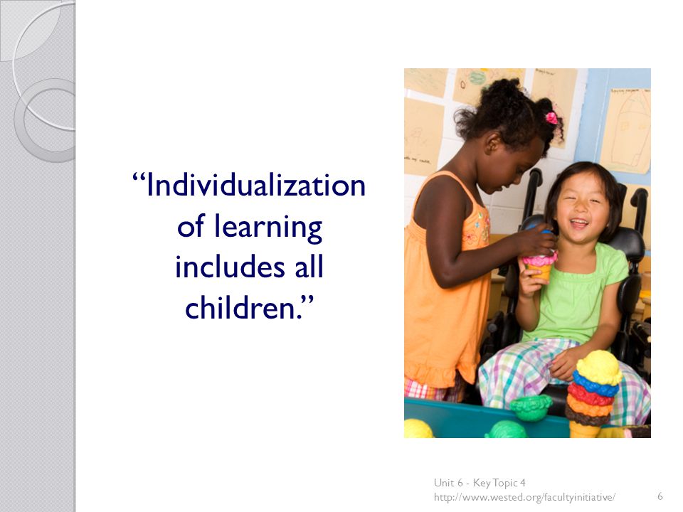 Individualization of learning includes all children. Unit 6 - Key Topic 4